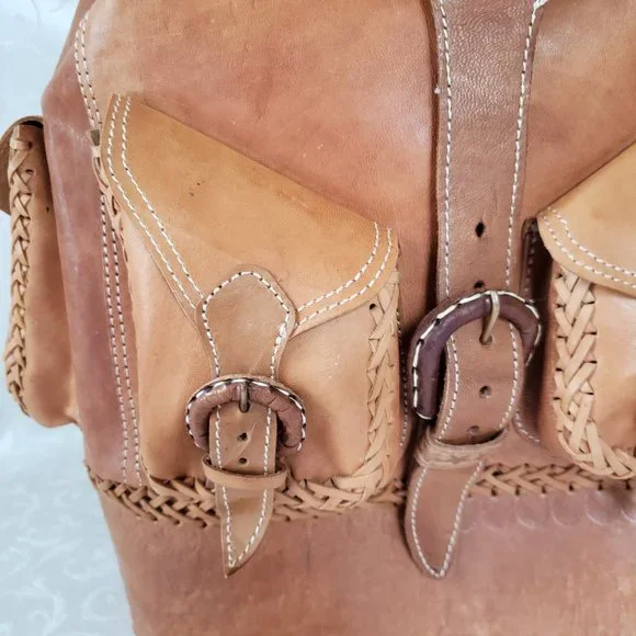 Large Genuine Leather Hand Tooled Backpack.  Handmade. Quality Craftsmanship - Picture 5 of 13